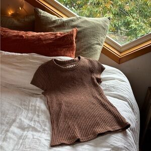 Everlane Brown Ribbed Crew Neck T Shirt